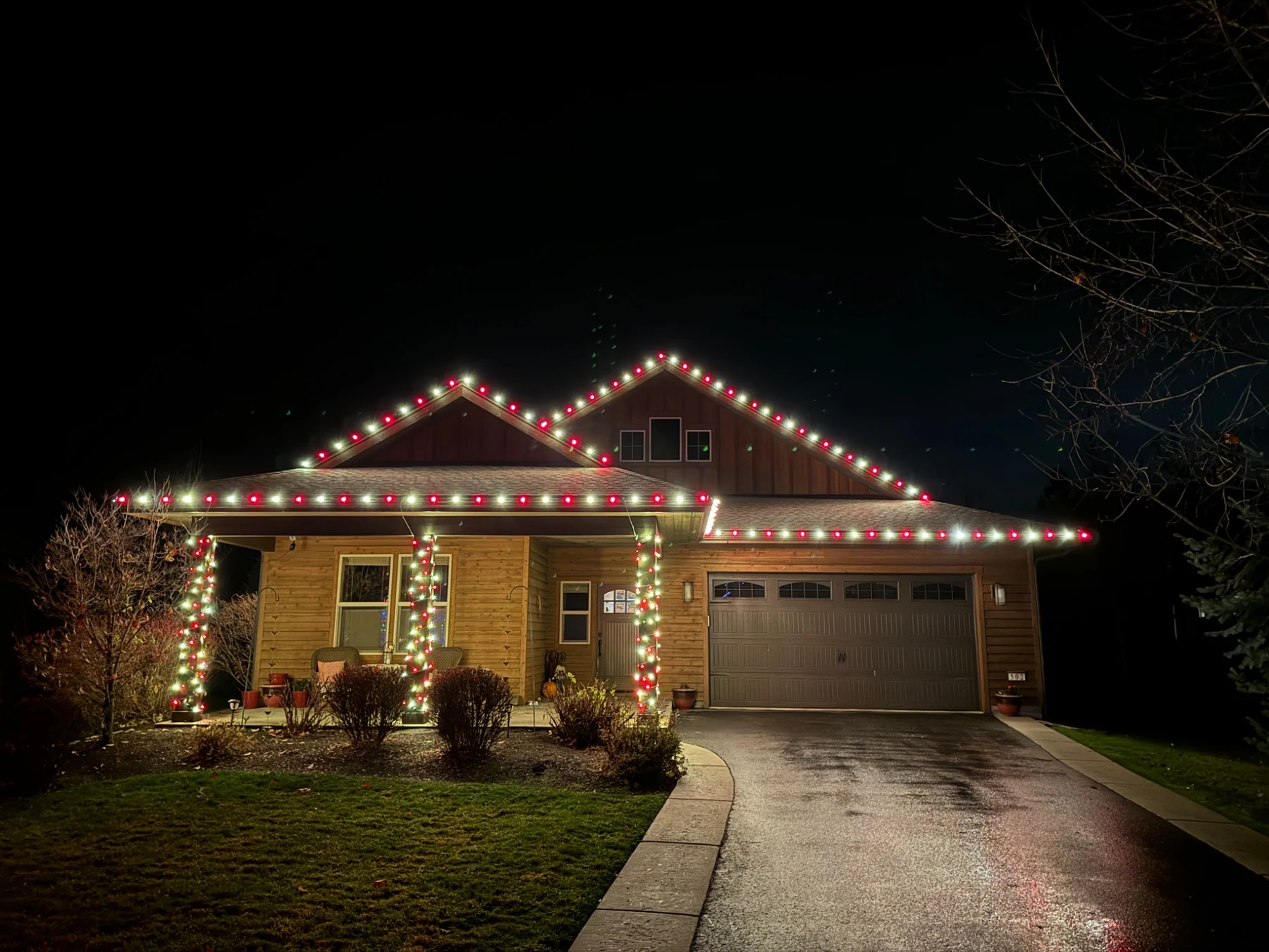 Red and white Christmas light installation